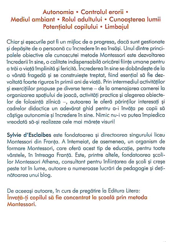 Ofera-i copilului tau incredere in sine prin Metoda Montessori - Sylvie d'Esclaibes