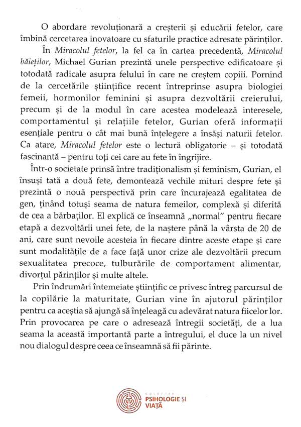 Miracolul fetelor. Cum sa intelegem natura tainica a fetelor noastre - Michael Gurian